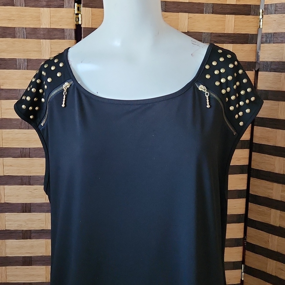 Belldini gold stud and zipper detail top
